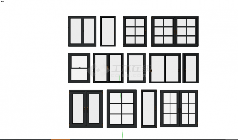 深颜色的简约的窗户组合 su模型-图一