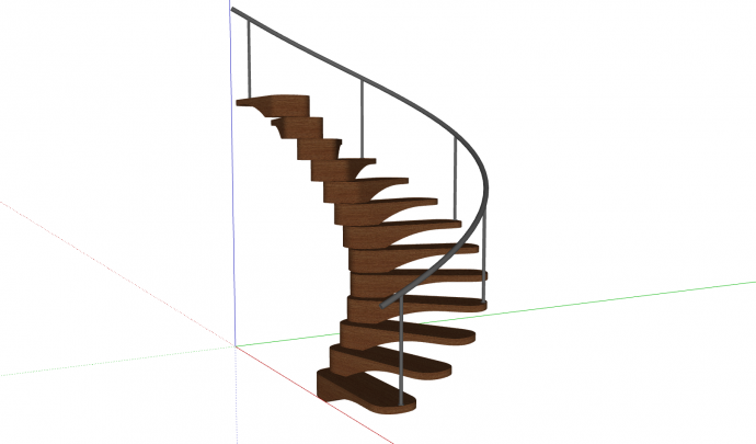 木板踏步铁扶手旋转楼梯su模型_图1
