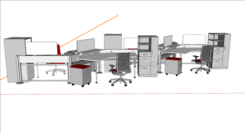 灰红小型办公桌su模型-图一