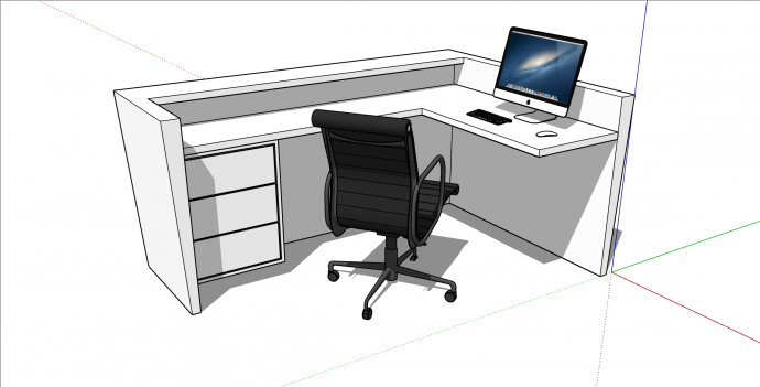简约白色现代风格办公桌椅SU模型_图1