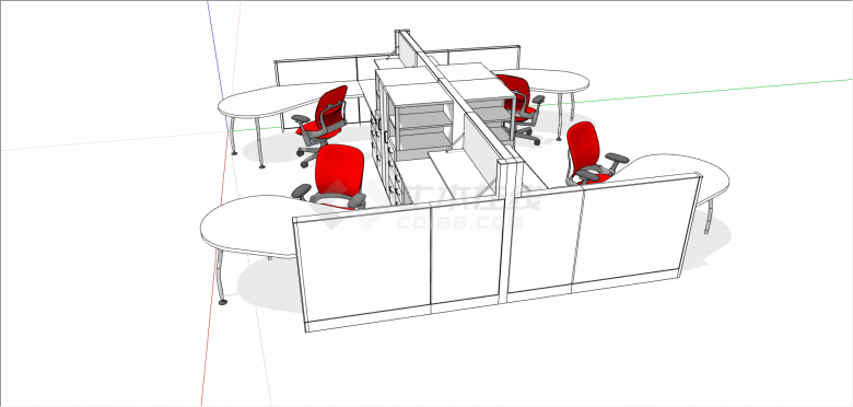 现代白色系办公桌设计su模型-图二