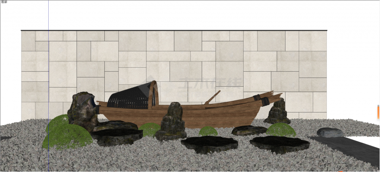 仿真复古木船苔藓室内造景 su模型-图一
