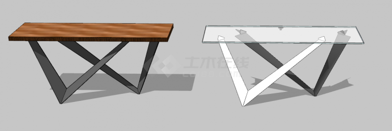 创意三角形支架的办公室桌子 su模型-图二