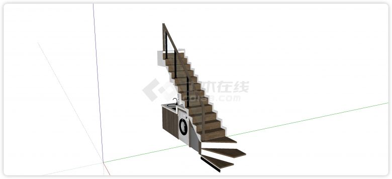 木踏板大理石墙面公寓楼梯su模型-图二