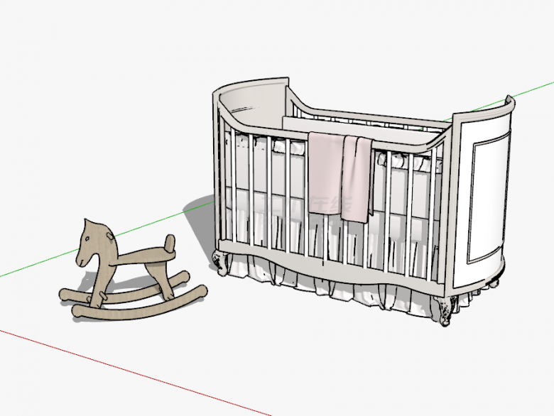 现代风白色木质儿童床su模型-图二