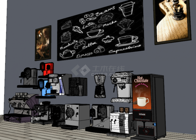 各种各样的现代咖啡机饮料机su模型-图二