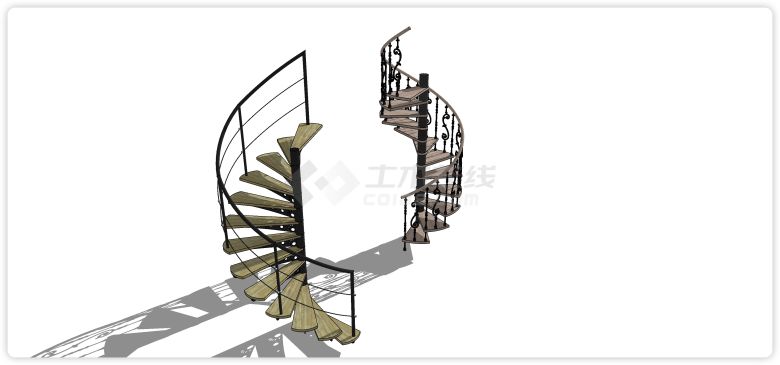 铁质雕花旋转楼梯构件五金su模型-图二