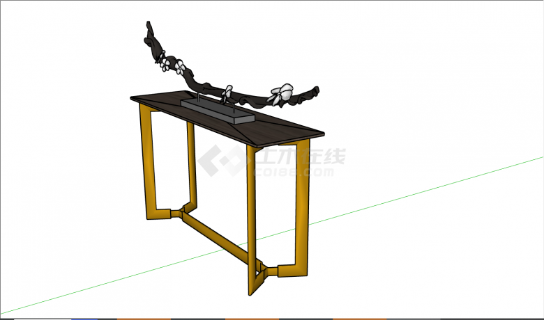棕色木制表面跟黄色的合金的桌腿组成的简约饰品柜su模型-图二