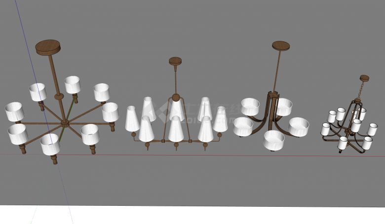 复古木质欧式吊灯组合su模型-图二