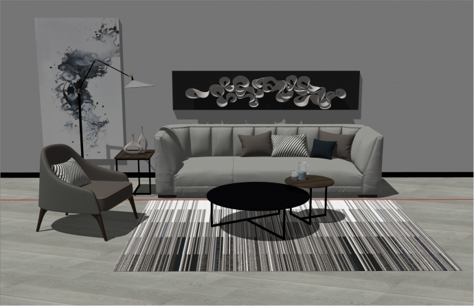 低调奢华现代风格组合沙发su模型_图1