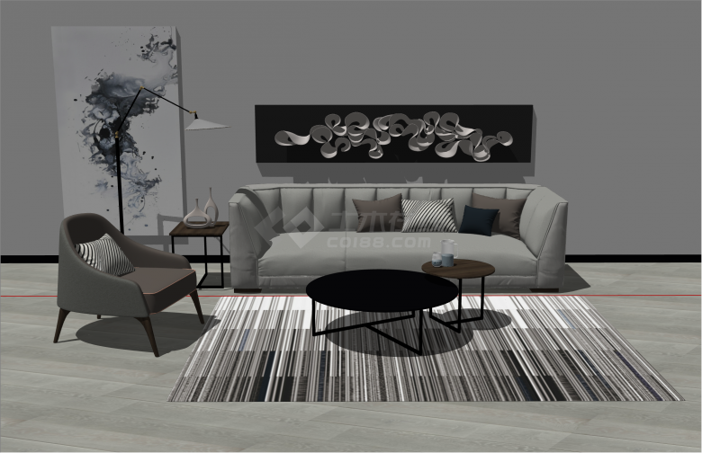低调奢华现代风格组合沙发su模型-图一
