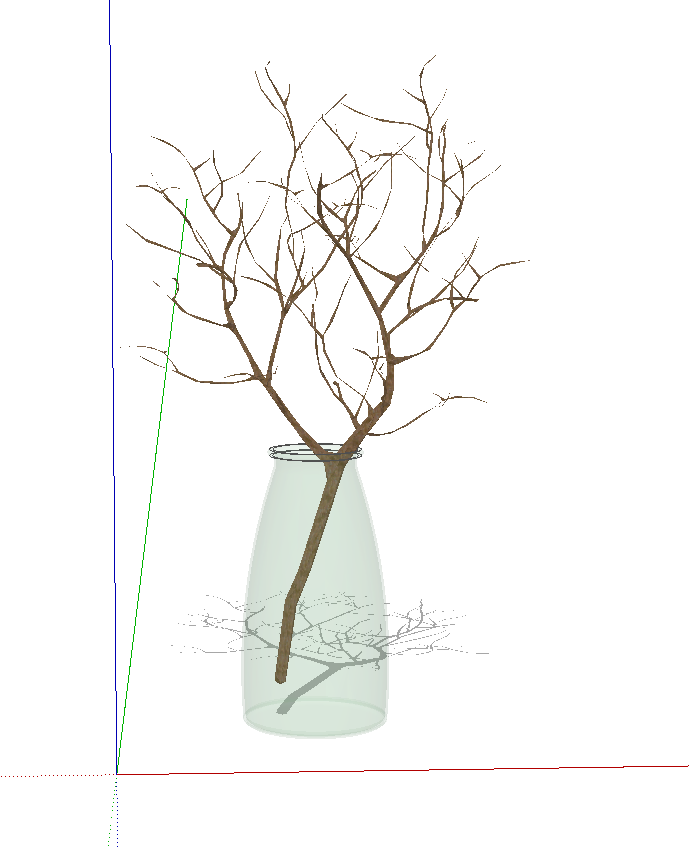 带枯树枝的玻璃花瓶创意摆件su模型_图1