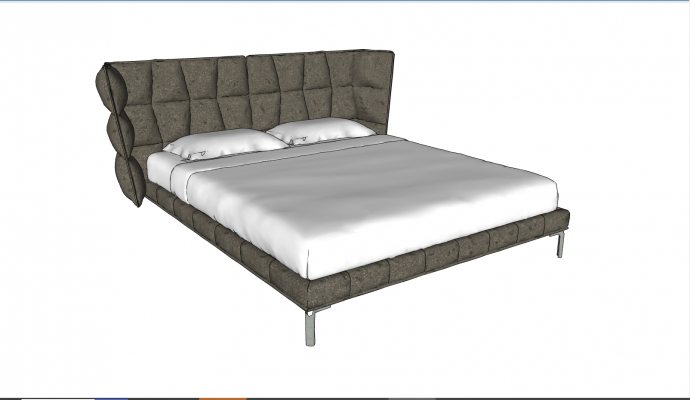 一款棕色的时尚的软床su模型_图1