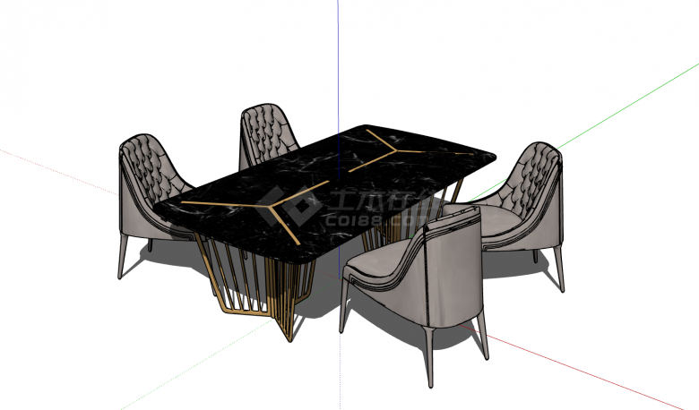 大理石桌面舒适座椅餐桌su模型-图一