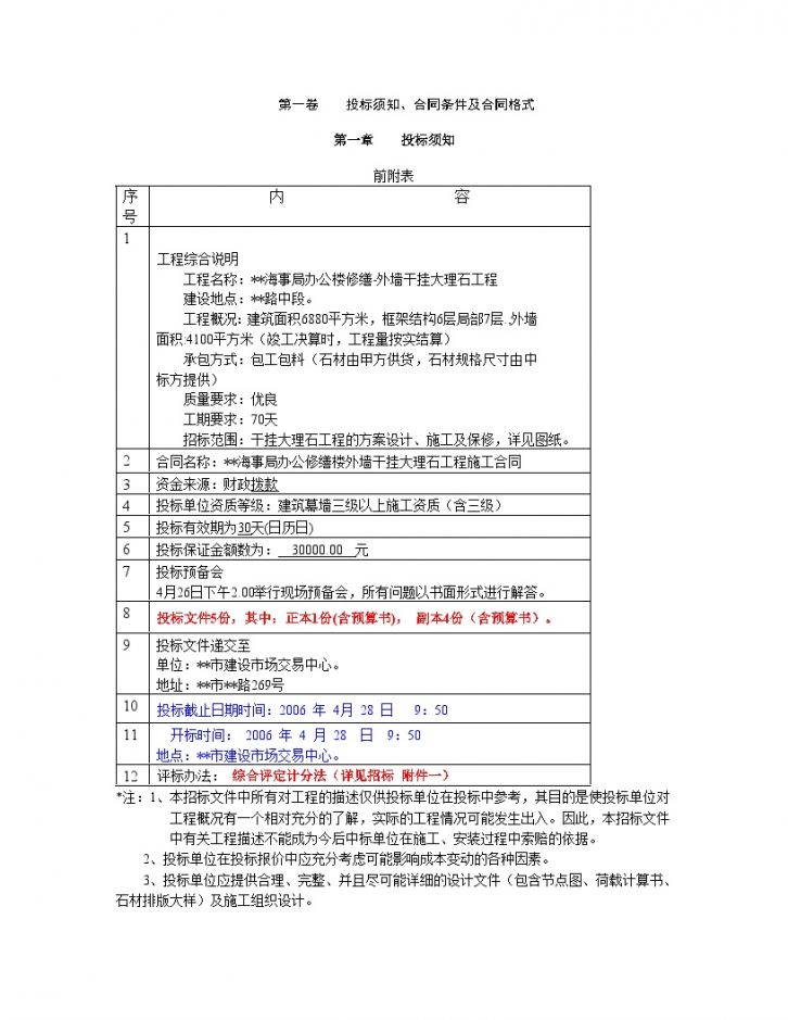 山东某办公楼修缮外墙干挂大理石工程施工招标文件-图二