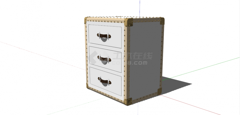 小型皮纹材质三层床头柜su模型-图二