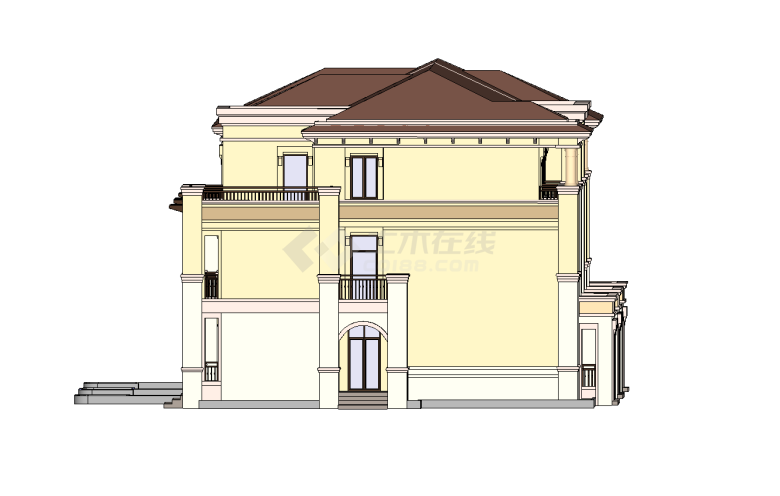 西班牙联排住三层住宅房su模型-图二