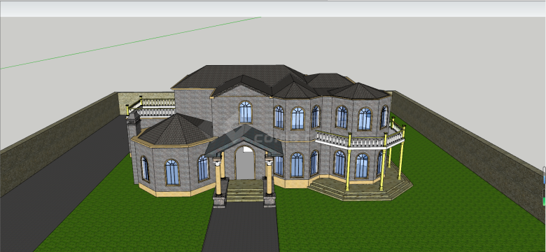 欧式风格带阳台二层别墅su模型-图一