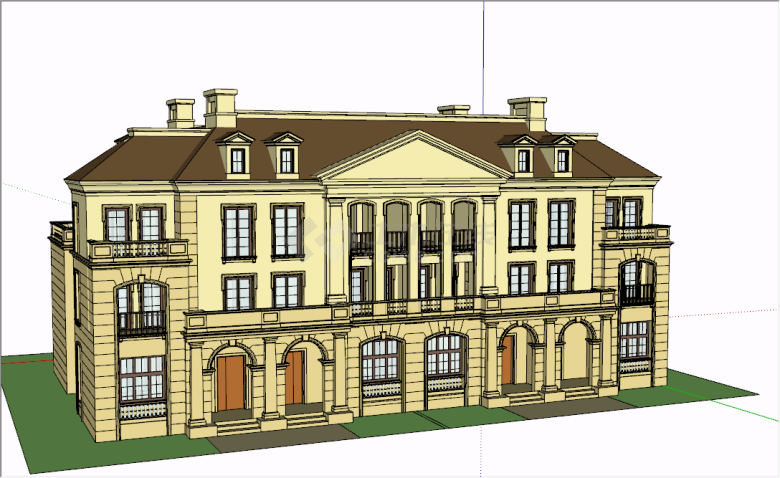 新古典风格黄色墙砖独栋别墅su模型-图二