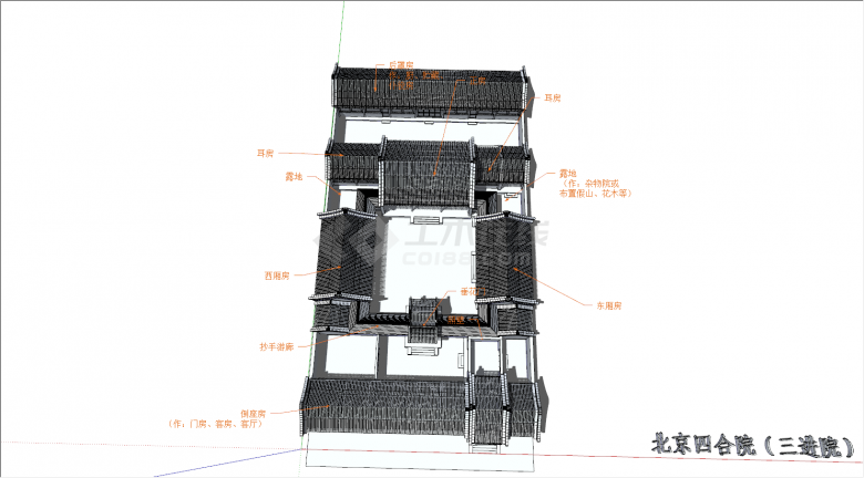 北京中式三进式四合院su模型-图二