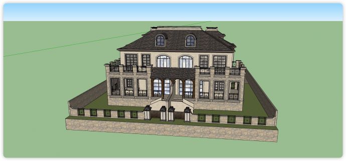 古堡欧式大型别墅庭院su模型_图1