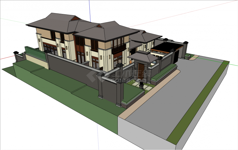 精美新中式别墅庭院su模型-图二