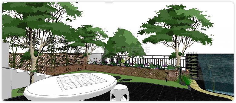 木条搭建葡萄架参考庭院su模型-图二