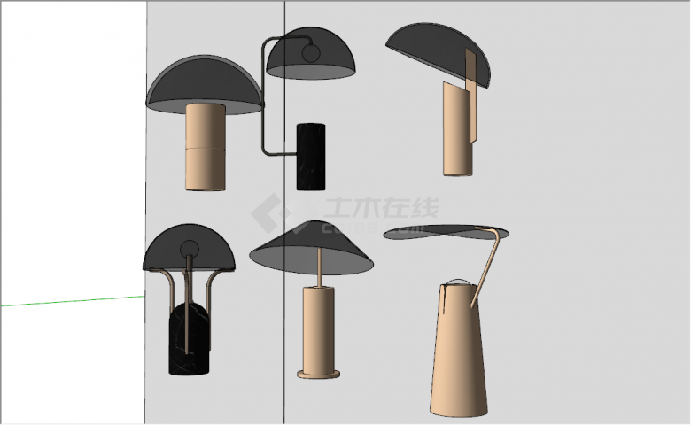 现代简约黑色蘑菇形状台灯组合su模型-图二
