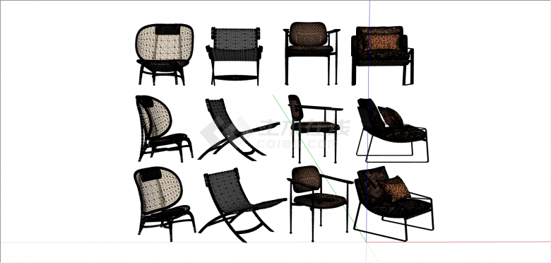现代不同花纹休闲椅组合su模型-图一