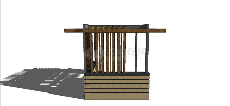 现代木板横条组装不遮雨式亭su模型-图二