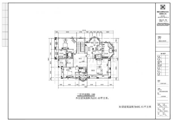 某某温泉B1型别墅建筑结构平面图CAD图-图二