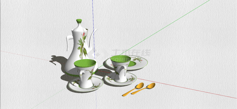 现代瓷器材质茶杯茶壶点心盘su模型-图一