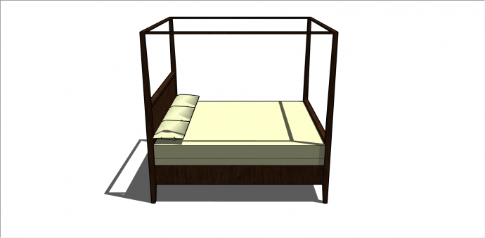 中式复古木制三人床su模型_图1