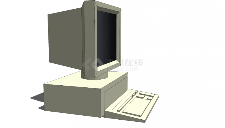 老式台式电脑带键盘su模型-图二