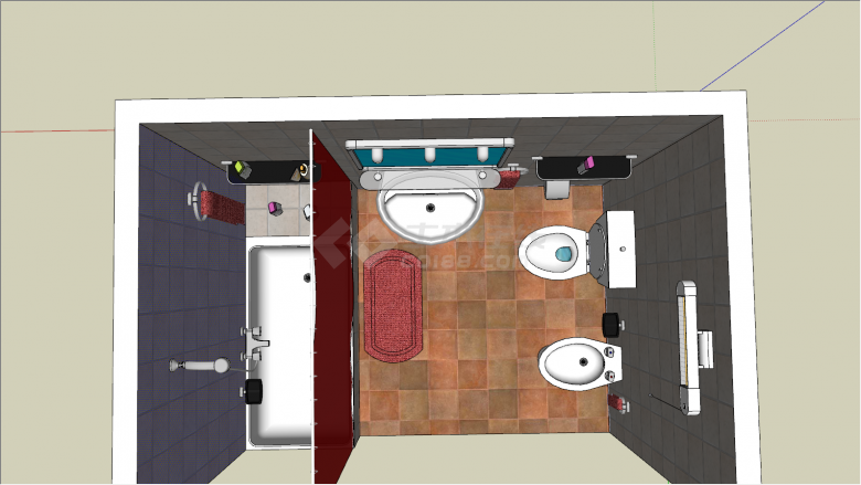 马桶浴缸小型卫生间su模型-图二