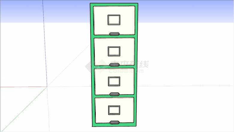 绿色长方形抽屉柜子su模型-图二