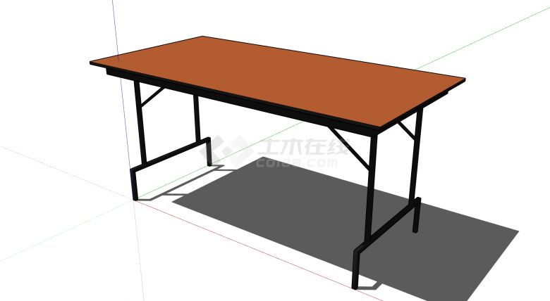 钢架支撑橙色桌面板长桌su模型-图二