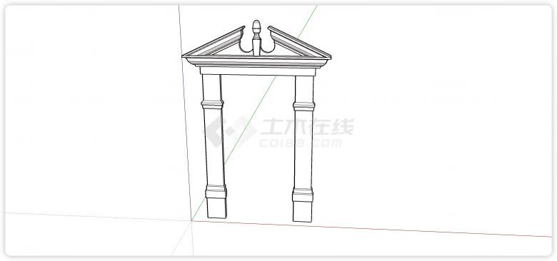 斜线门顶造型简洁门柱装饰门su模型-图二