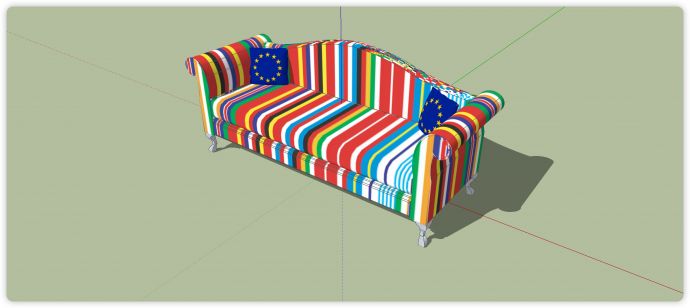 彩色条纹织物三人沙发多人沙发su模型_图1