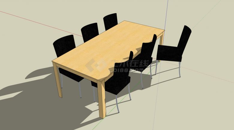 原木色长桌黑色简约办公椅桌椅组合su模型-图一