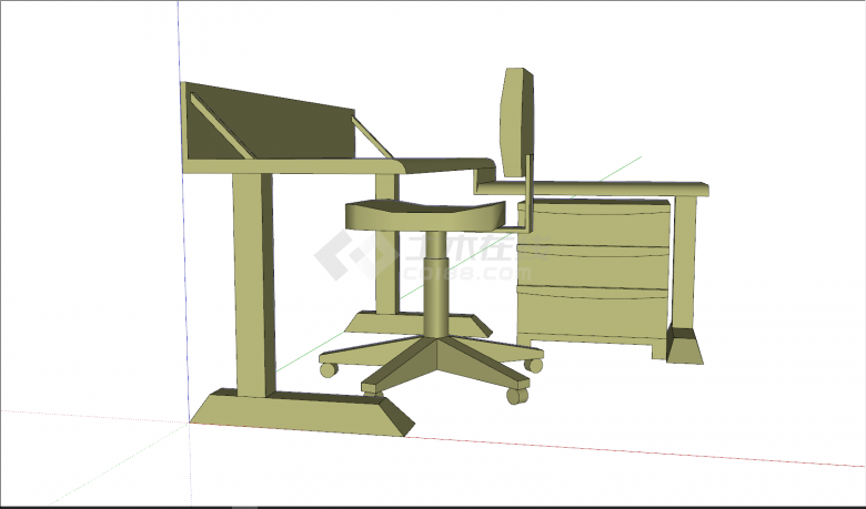 简易式L型桌子滑轮椅柜子桌椅组合su模型-图二
