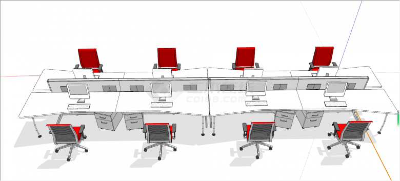 长款多人办公桌一体化su模型-图二