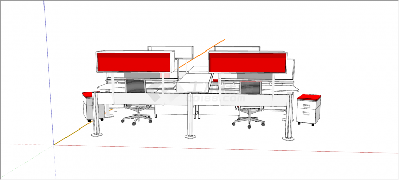 现代办公工位桌椅su模型-图二