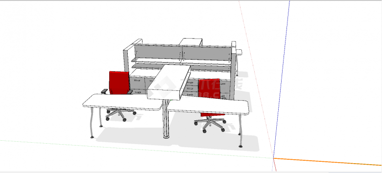 现代带书桌且有长条双人公用长桌式双人办公桌组合四人桌椅su模型-图二