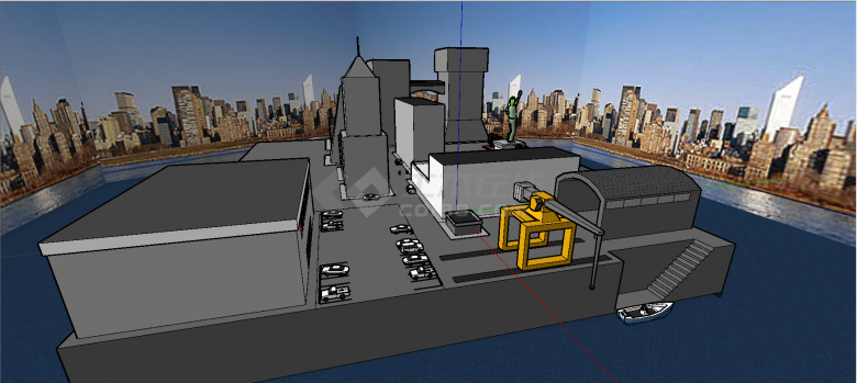 城市工业小岛游戏设计su模型-图一