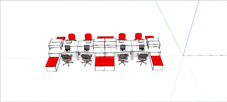 现代带柜子与沙发一体式单人办公桌组合八人桌椅su模型-图一
