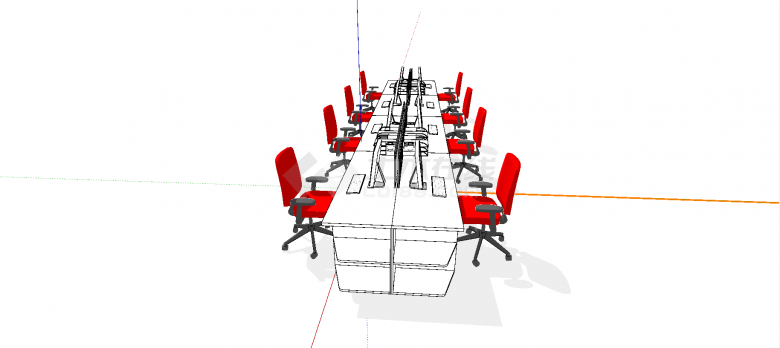 现代长条布局排列四人办公桌组合八人桌椅su模型-图二