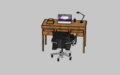 褐色桌子黑椅子办公室桌子 su模型-图二
