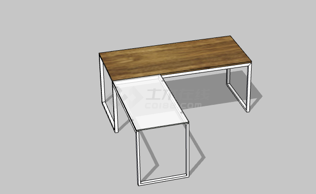 木制白色双拼现代办公室桌子 su模型-图二