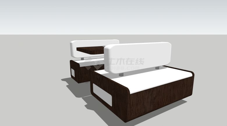黑桃木色白色沙发长椅su模型-图二